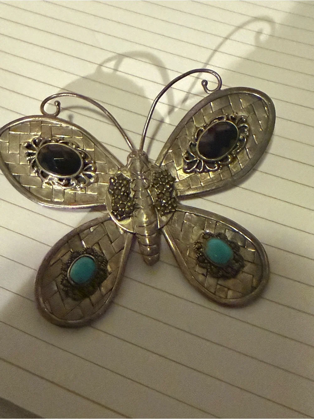 Vintage silver large butterfly pendant . - Picture 7 of 13